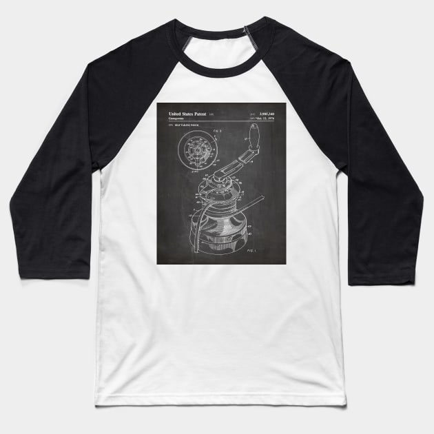 Sailing Winch Patent - Sailer Lake House Décor Art - Black Chalkboard Baseball T-Shirt by patentpress